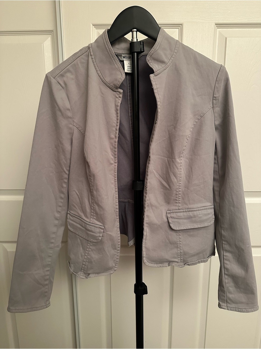 White House Black Market Light Gray Collarless Cotton Blazer